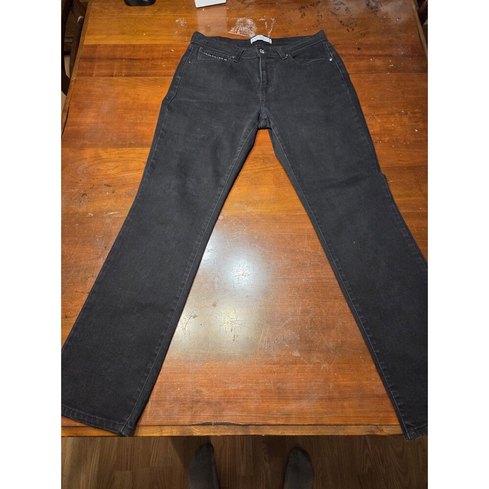 Levis 505 Jeans Womens Size 10 M Black Straight Leg Stretch Fancy Stitch Pocket